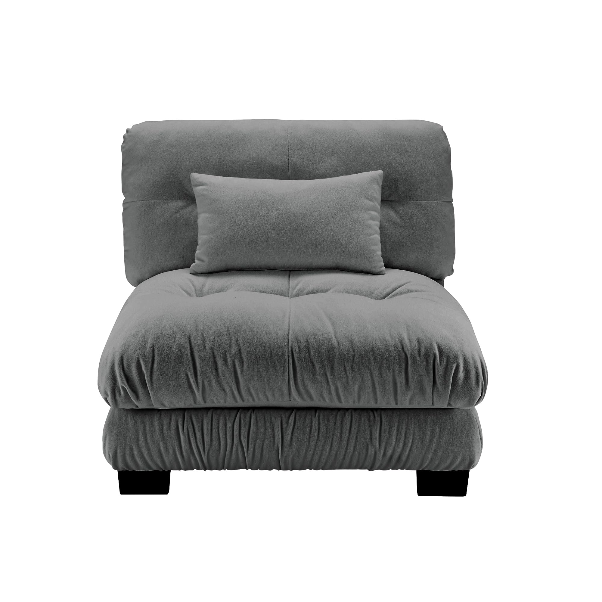 Gray 27 armless sofa with one pillow, featuring a modern design and comfortable chenille fabric