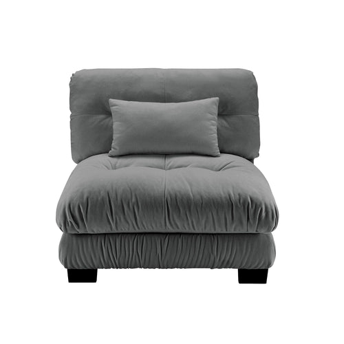 Gray 27 armless sofa with one pillow, featuring a modern design and comfortable chenille fabric