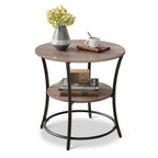 WLIVE Rustic Brown Round End Table with Storage Shelves