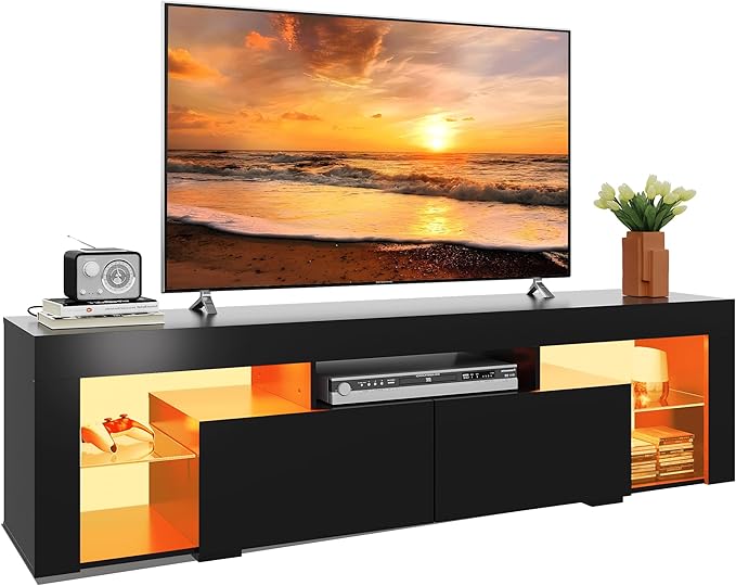 WLIVE TV Cabinet with LED Lowboard for TVs up to 70 Inches - Black
