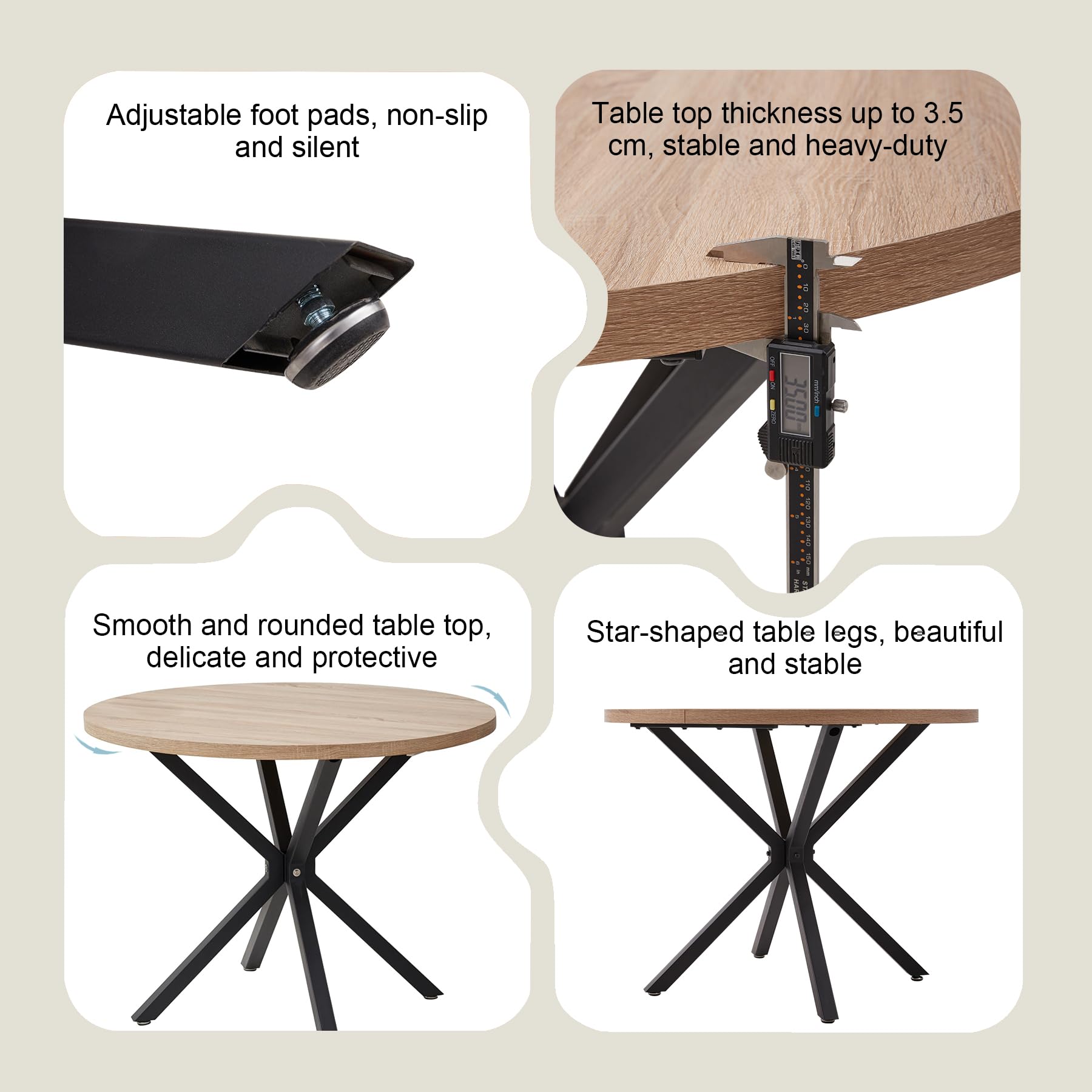 GrandCA HOME Round Dining Table for 4-6 People, Light Wood Grain