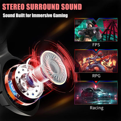 Gaming Headset for PC, Ps4, Ps5, Xbox Headset with 7.1 Surround Sound, Gaming Headphones with Noise Cancelling Mic RGB Light Over Ear Headphones for Xbox Series X/S, Switch