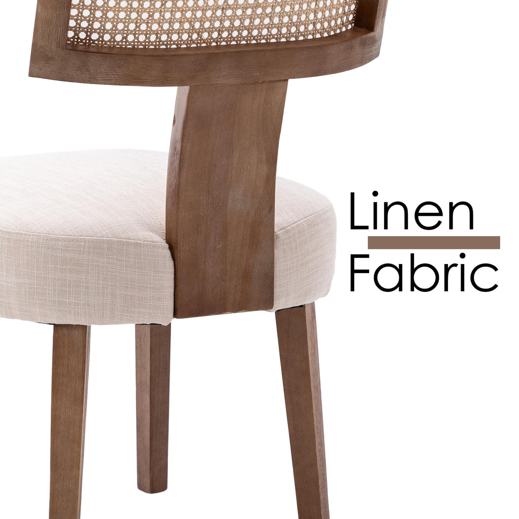 chairus Set of 2 Wooden Upholstered Dining Chairs with Rattan Backrest