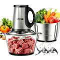SPZTJK 3-Speed Electric Food Processor with stainless steel and glass bowls