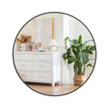 24-inch round mirror with brushed gold aluminum frame, suitable for bathroom, bedroom, entryway, and vanity