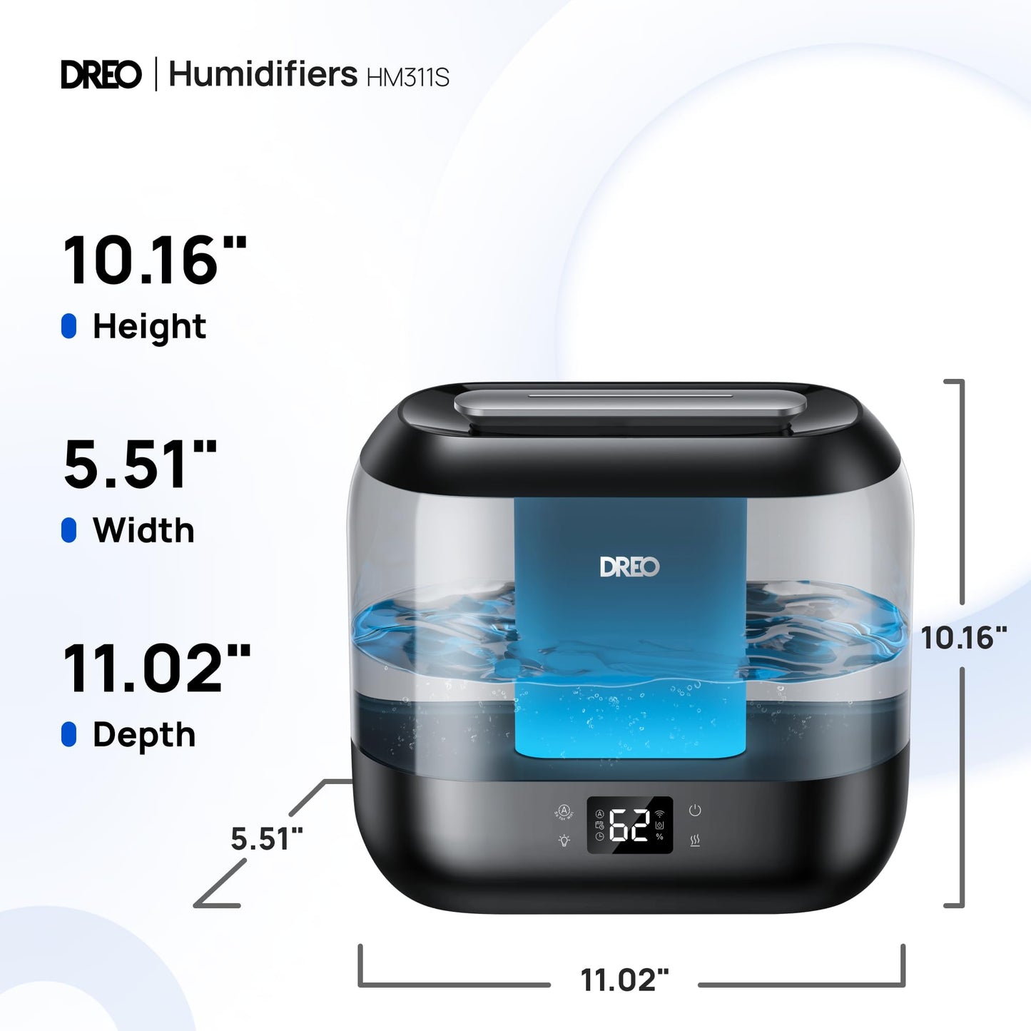 Dreo Smart Humidifiers for Bedroom, Top Fill 4L Cool Mist Humidifier with Nightlight, 32H Runtime, Touch/APP/Voice Control, Quiet Ultrasonic Humidifiers for Large Room, Home, Baby, Plants, Office