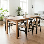 VODUR Wishbone Dining Chairs Set of 2 - Natural Solid Wood and Rattan Seat