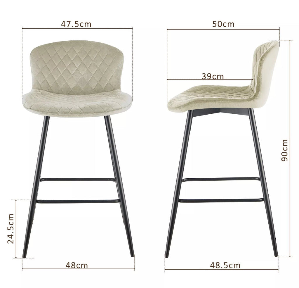 Set of 2 Soft Velvet Seat Bar Chairs with Metal Legs
