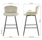 Set of 2 Soft Velvet Seat Bar Chairs with Metal Legs