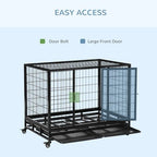 PAWHUT Heavy Duty Metal Dog Crate with Tray and Wheels