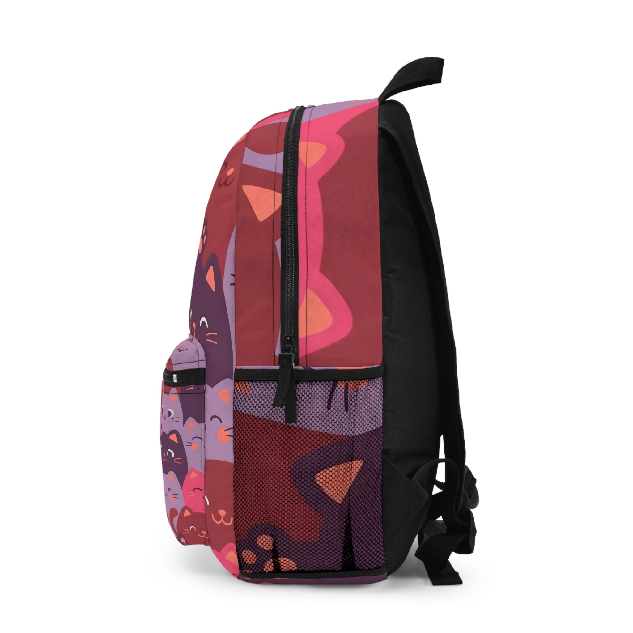 Cute Cat Pattern Backpack – Colorful Kawaii Cats School & Travel Bag | Cozy Collage of Smiling & Dozing Kittens in Mauve & Rose Tones | Lightweight, Durable & Gift-Ready