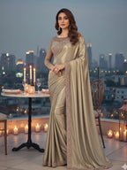 Women’s Multicolor Satin Embroidered Saree with Unstitched Blouse