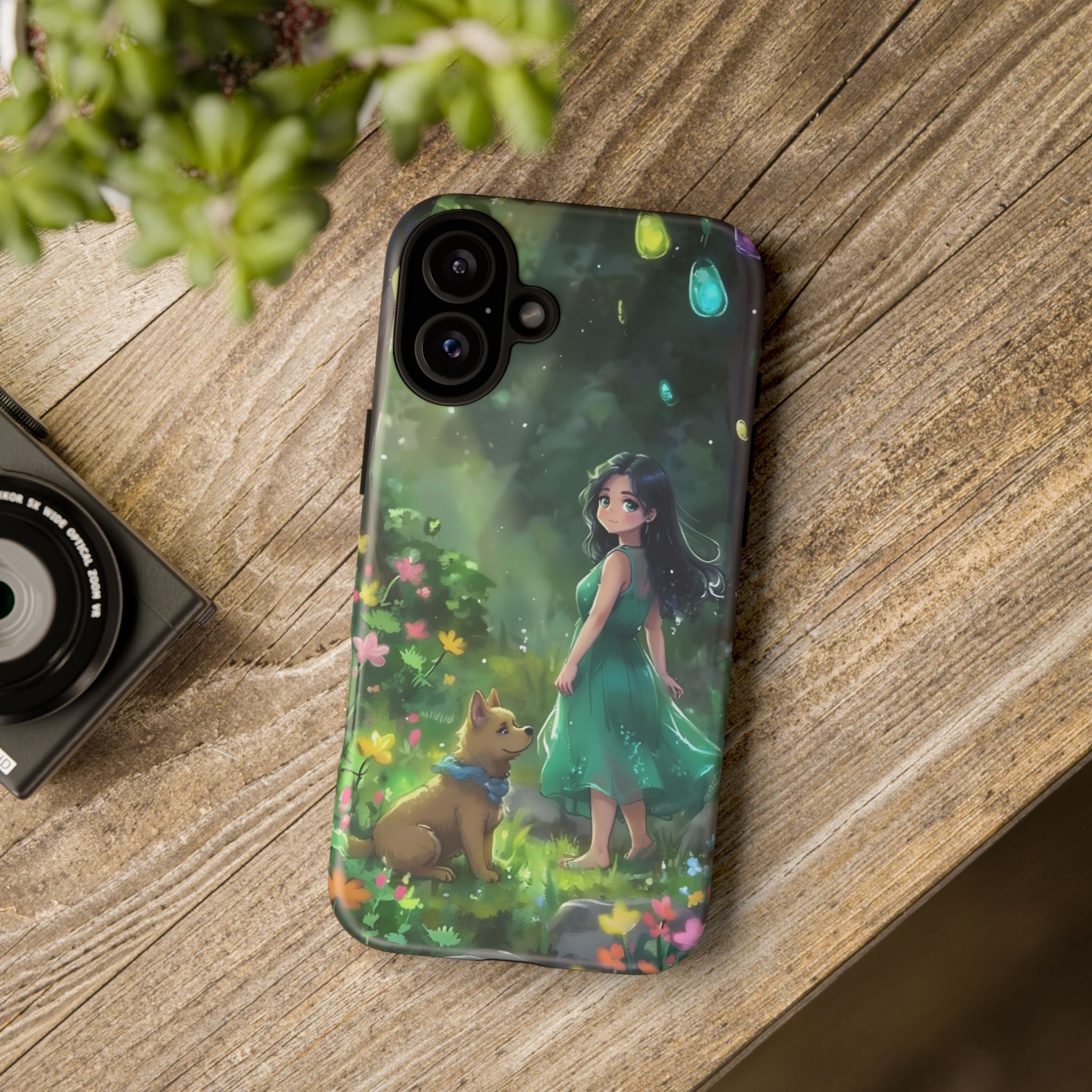Whimsical Phone Case with Nature and Dog Artwork
