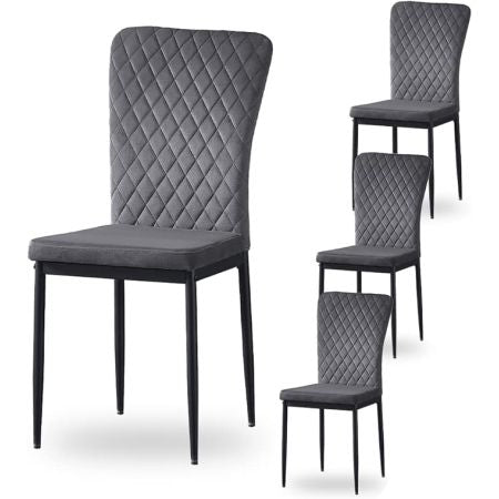 Set of 6 Ainpecca Velvet Armless Dining Chairs with tufted backrest and metal legs in dark grey