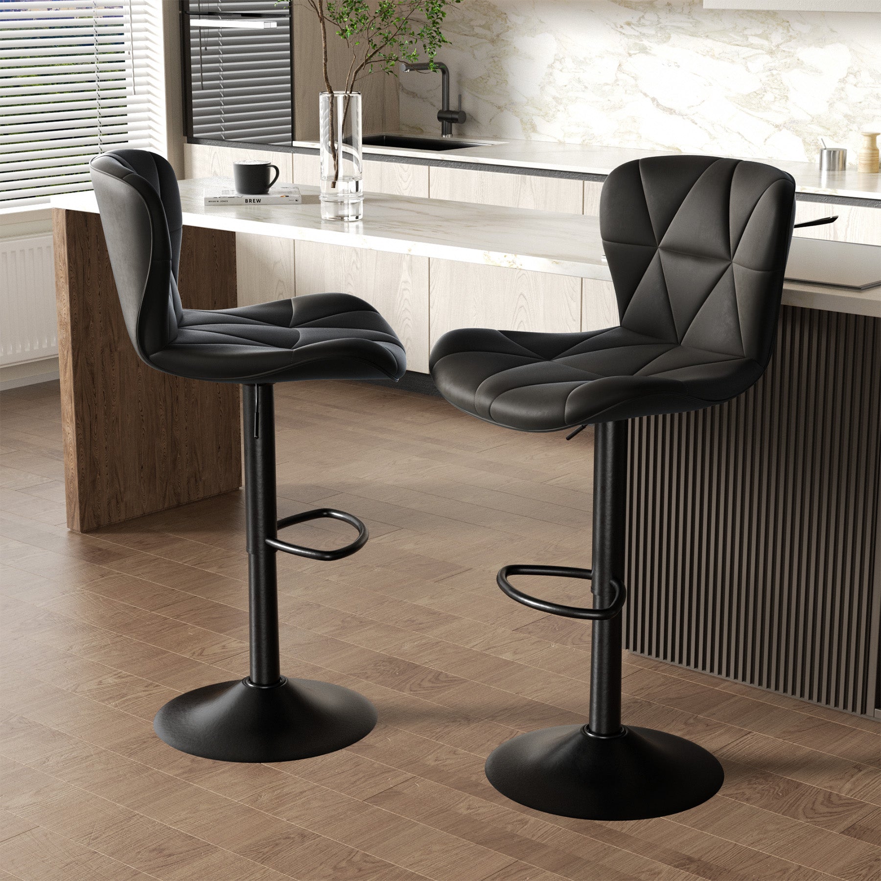 Furnifort Modern Adjustable Faux Leather Bar Chair with Backrest - Black