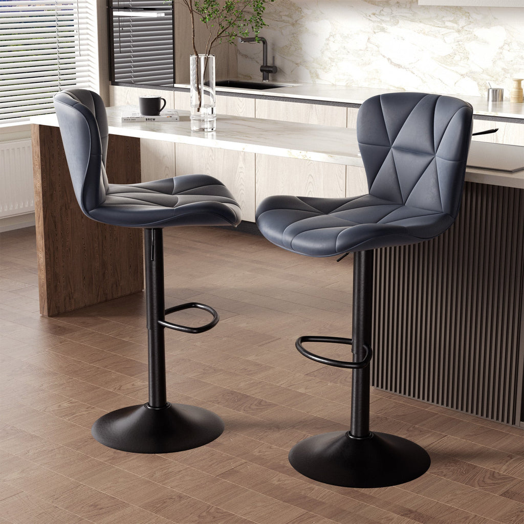 Furnifort Modern Adjustable Faux Leather Bar Chair with Backrest - Black