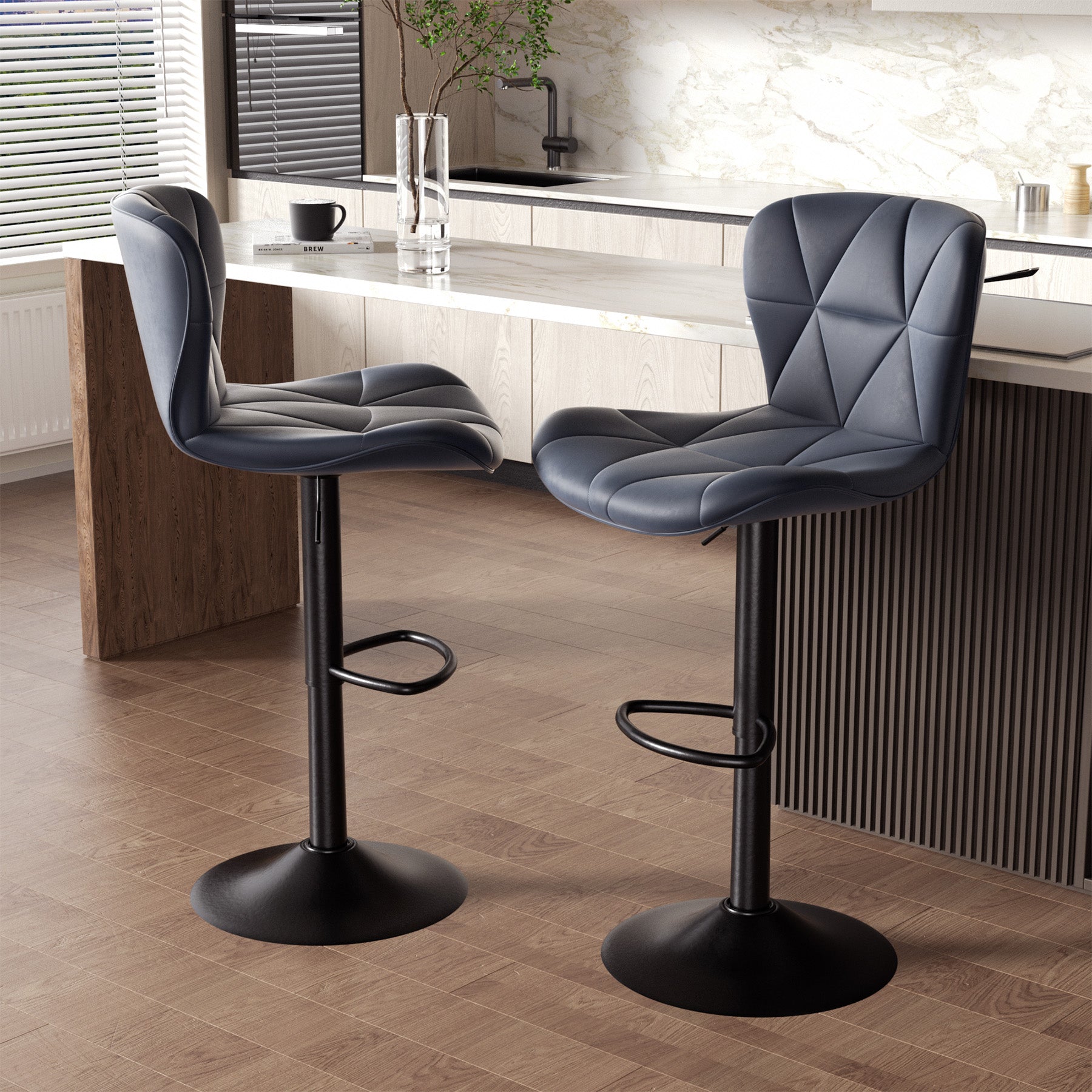 Furnifort Modern Adjustable Faux Leather Bar Chair with Backrest - Black
