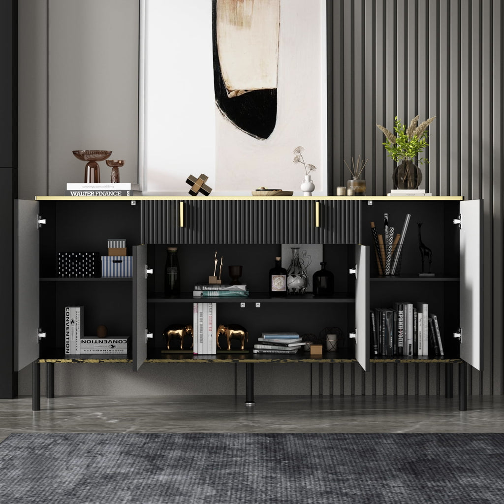FUFU GAGA Modern 4-Door Buffet Cabinet with Storage Drawer - Black