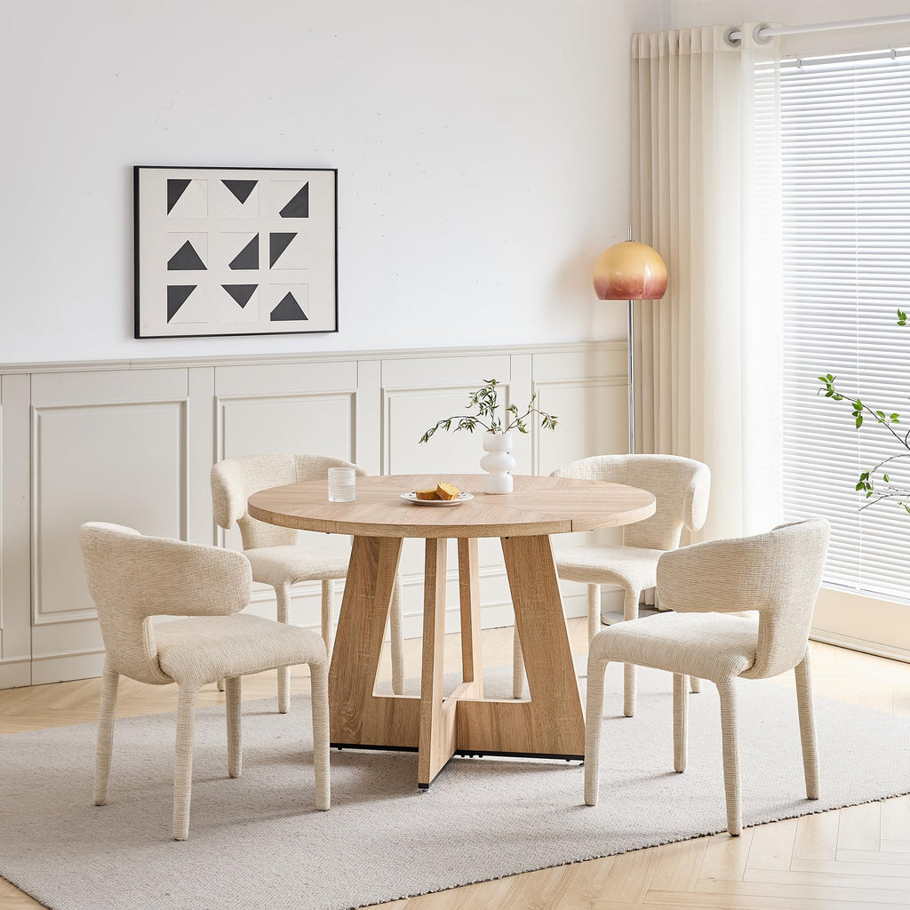 HJhomeheart Round Dining Table, Rustic Style, for 4-6 People