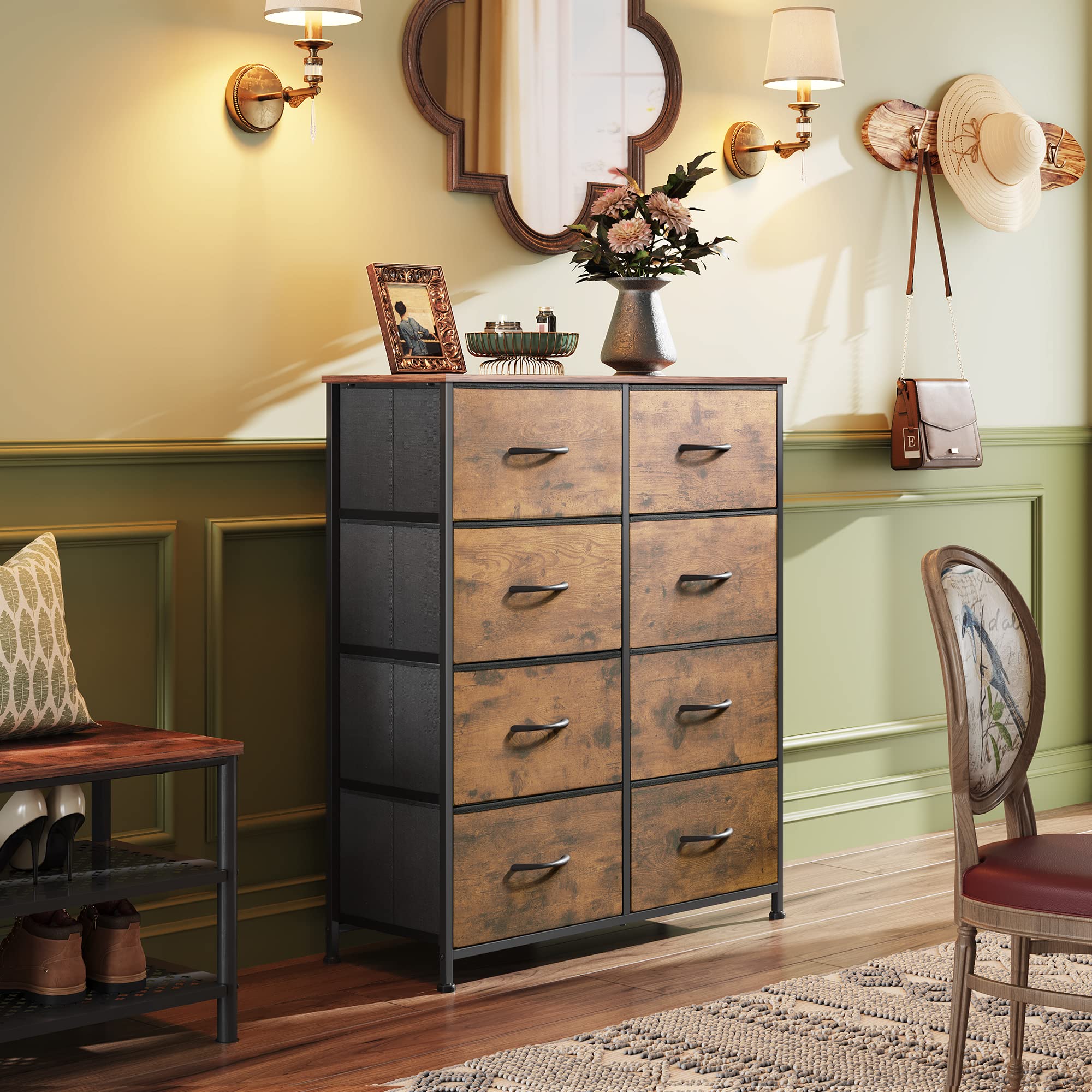 WLIVE 8-Drawer Fabric Dresser with Storage Tower