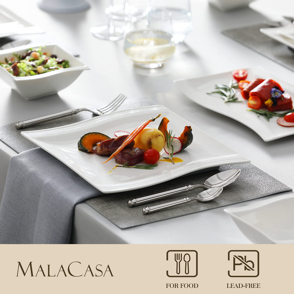 MALACASA 26-Piece Ivory White Porcelain Dinnerware Set Flora