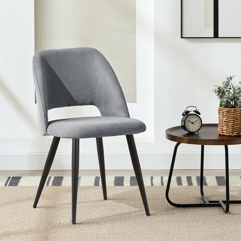 WAFTING Set of 2 Corduroy Dining Chairs Grey