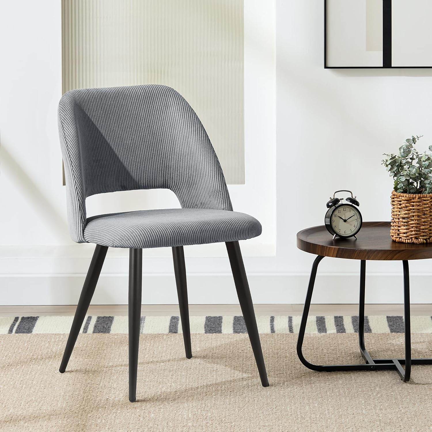 WAFTING Set of 2 Corduroy Dining Chairs Grey