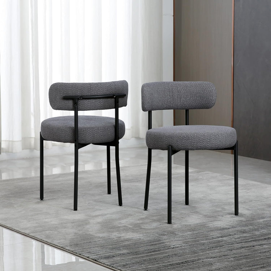 DYHOME Dark Grey Boucle Sherpa Dining Chairs (Set of 2)