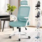 ALFORDSON Ergonomic Mesh Office Chair with adjustable headrest and flip-up armrests in Arco Cyan color