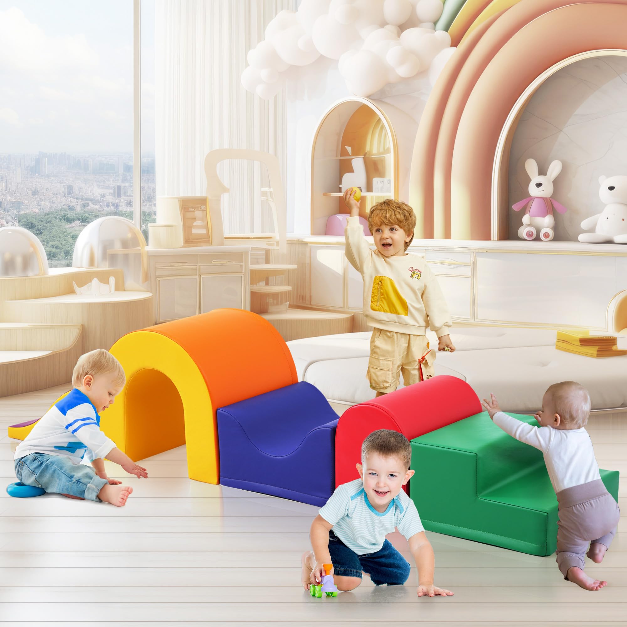 Kozamas 5-in-1 foam building blocks with climbing structure and learning course in orange