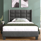 Merax Grey Upholstered Bed with Slatted Base