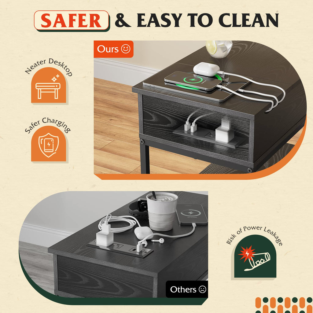 WLIVE 3-Tier Side Table with Charging Station