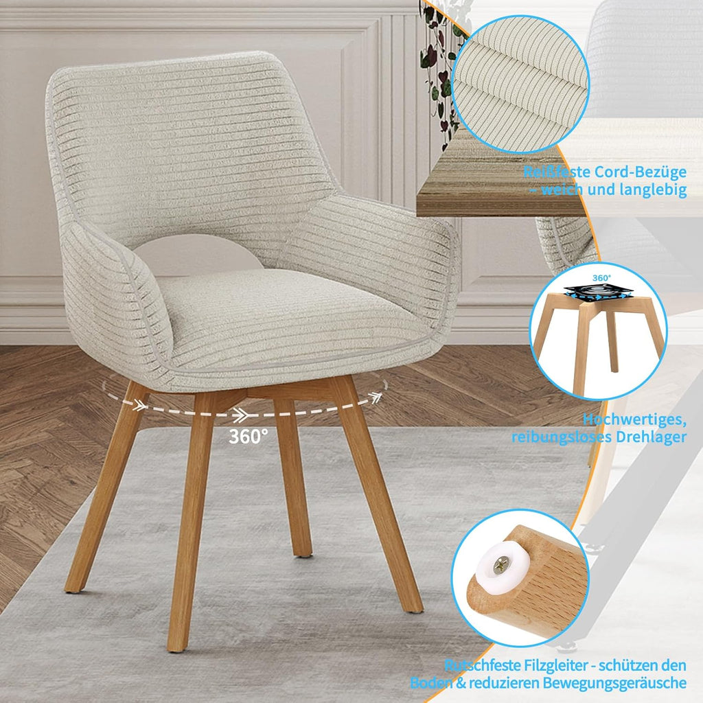 WAFTING Rotatable Dining Chairs with Armrests and Beech Wood Legs