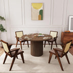 QHITTY Fluted Round Dining Table, 47-inch Walnut