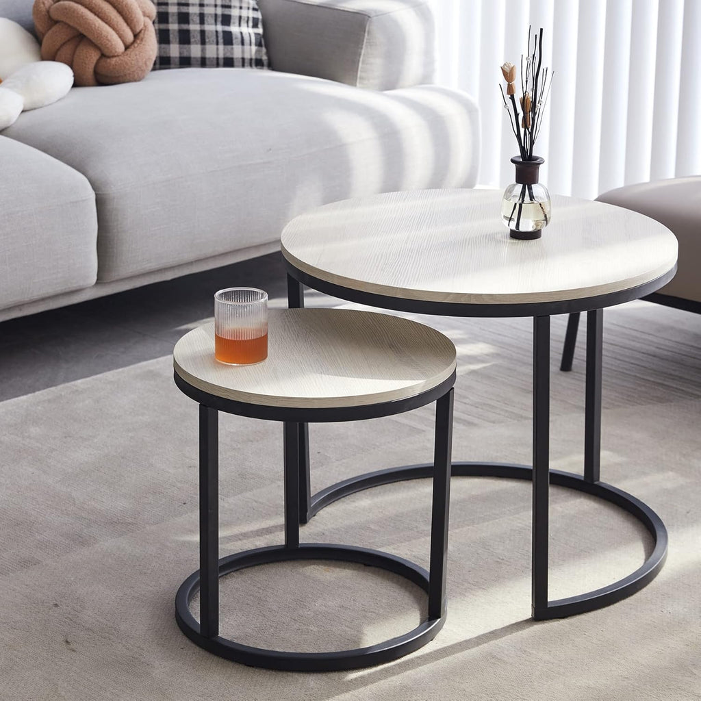 Symylife Set of 2 Round Nesting Tables with Wood Top