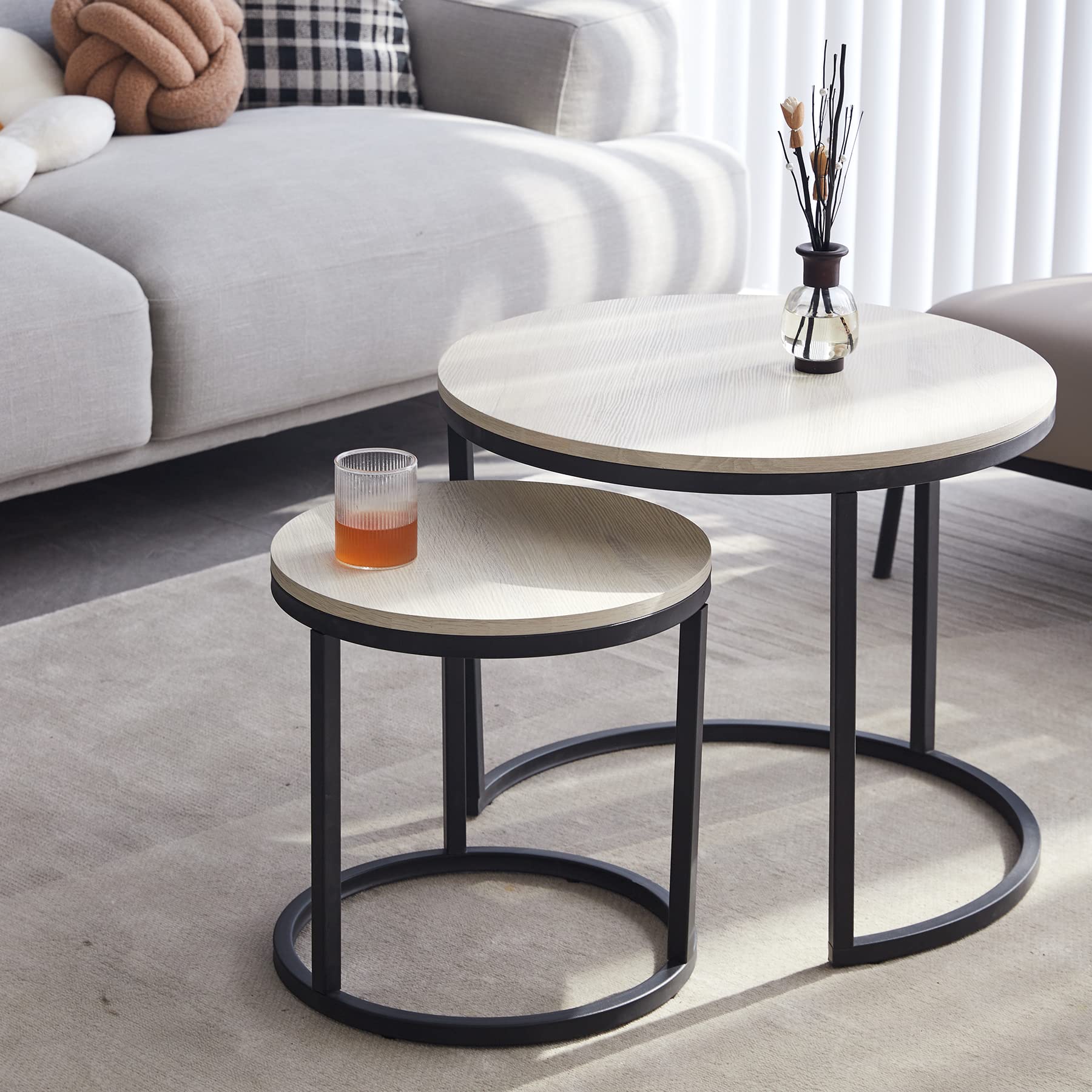 Symylife Modern White Round Nesting Coffee Tables Set