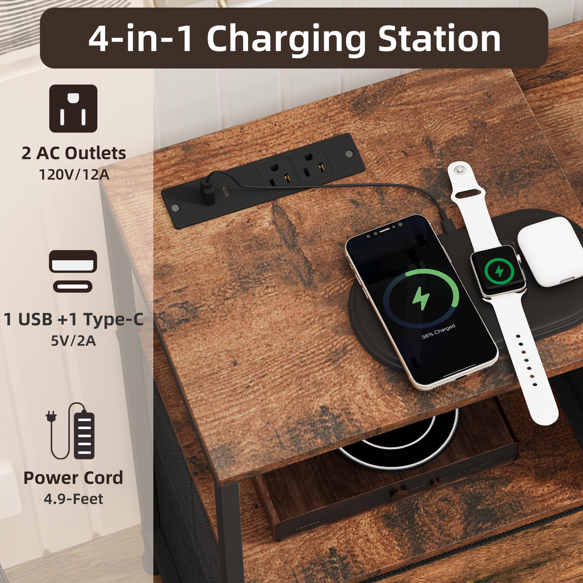 Somdot 8-Drawer Dresser with Charging Station and LED Light