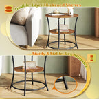 WLIVE Rustic Brown Round End Table with Storage Shelves