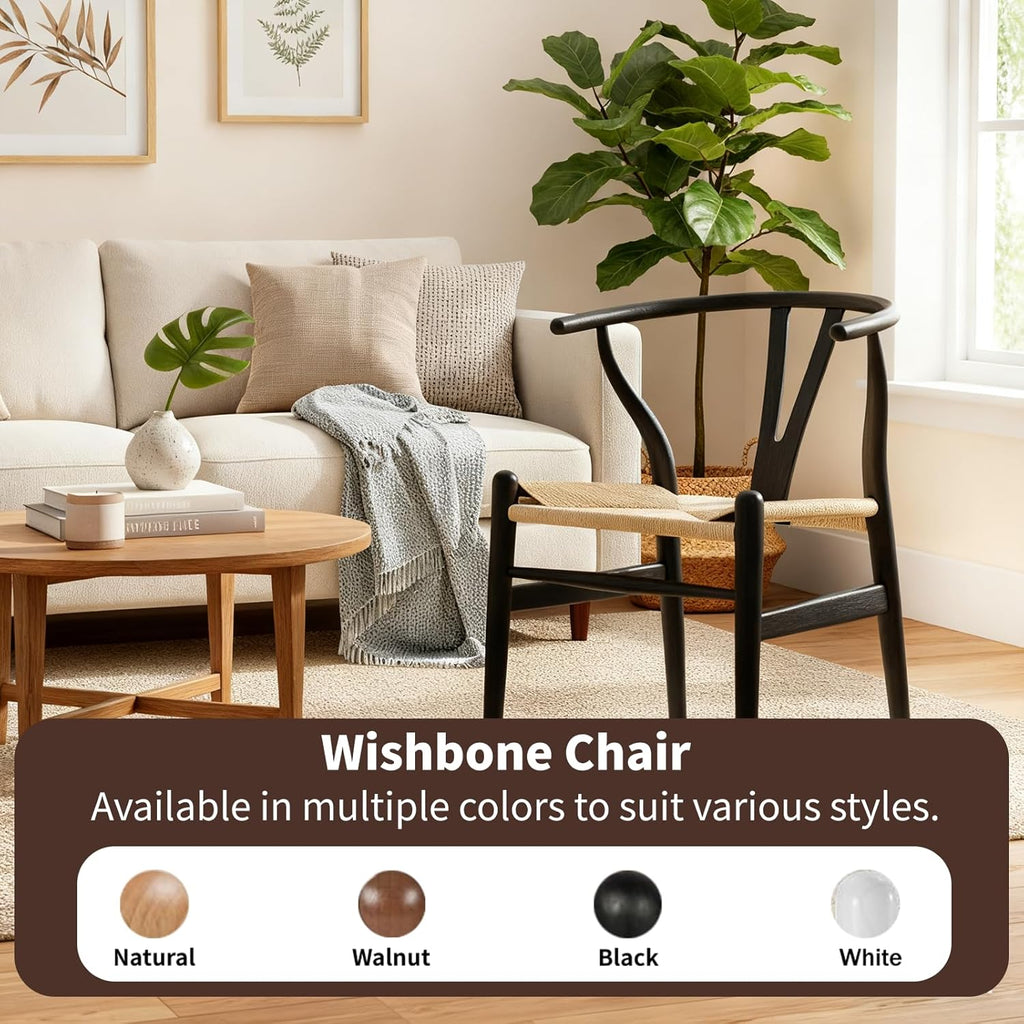 VODUR Wishbone Dining Chair Set of 2 Natural Solid Wood