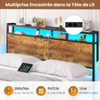 Brinlawb Vintage Brown Black Double Bed Frame with LED and Power