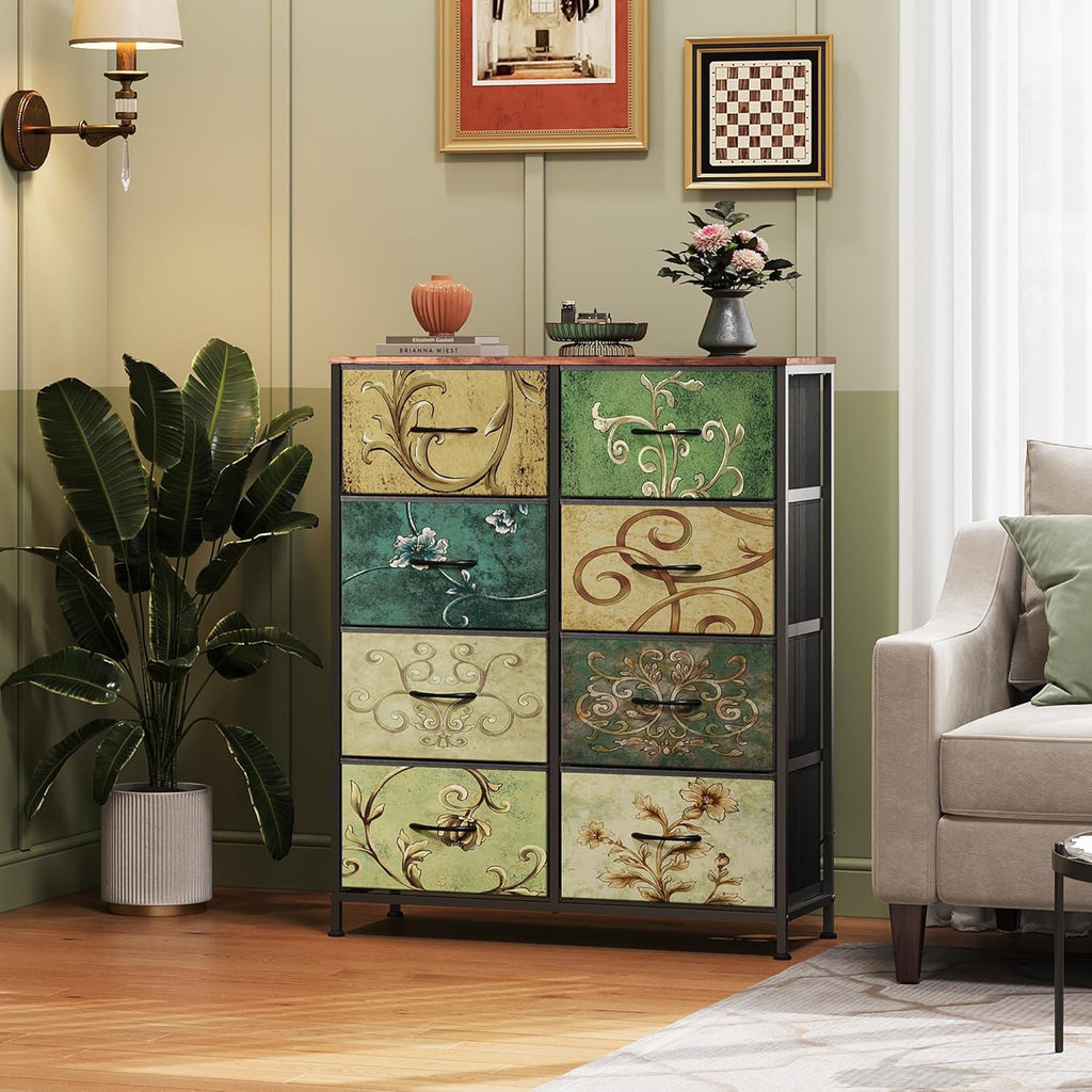 WLIVE 8 Drawer Fabric Chest of Drawers - Vintage Print