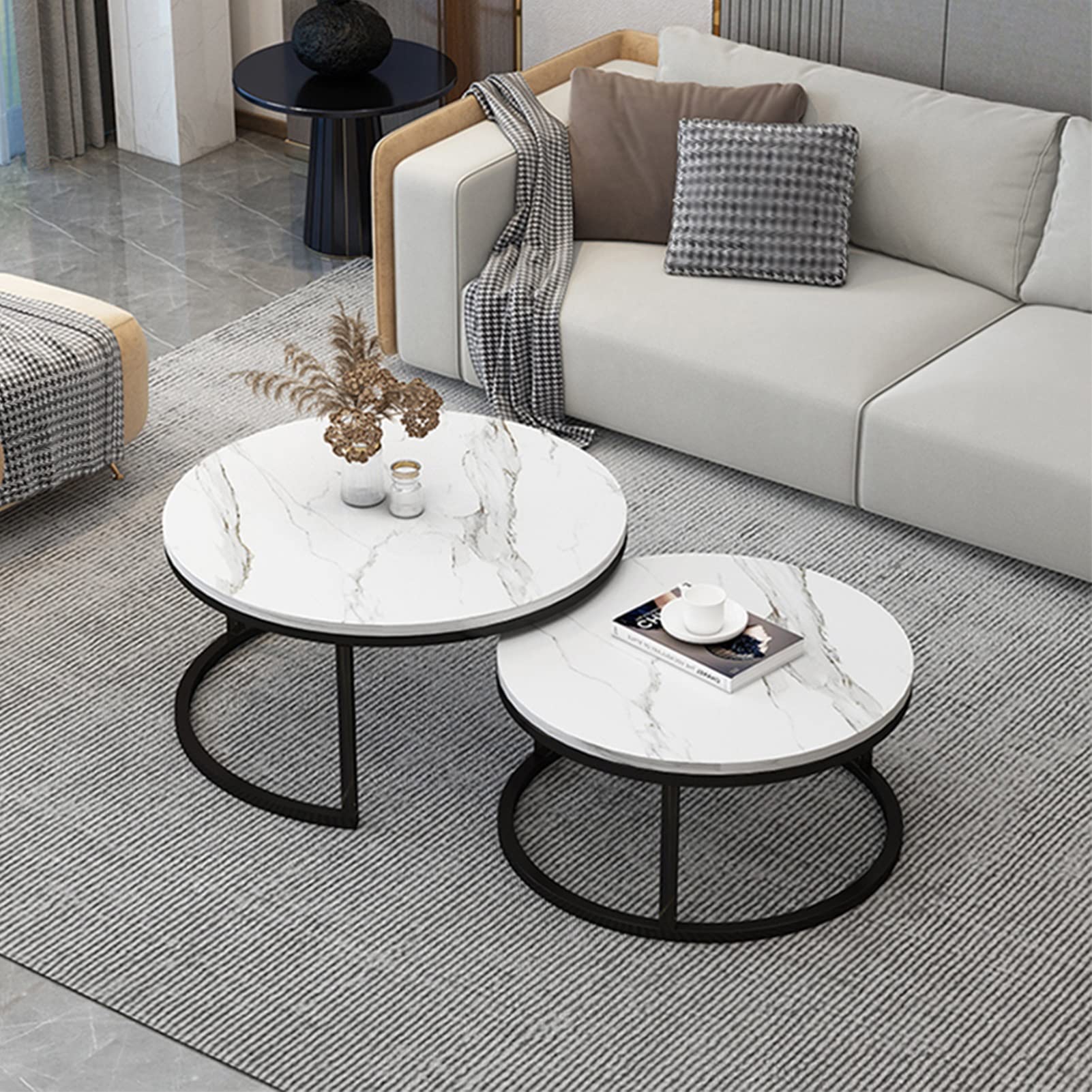 ZXFDMSWJ Modern Nesting Coffee Table Set with Marble Top