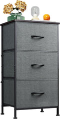 WLIVE 3 drawer chest of drawers with wooden top and dark grey fabric
