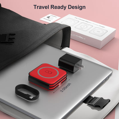 Portable Foldable Magnetic Wireless Charging Station | 3-in-1 Fast Charger for iPhone, Apple Watch & AirPods | Compact & Travel-Friendly Design