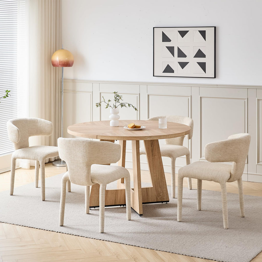 HJhomeheart Round Dining Table, Rustic Style, for 4-6 People