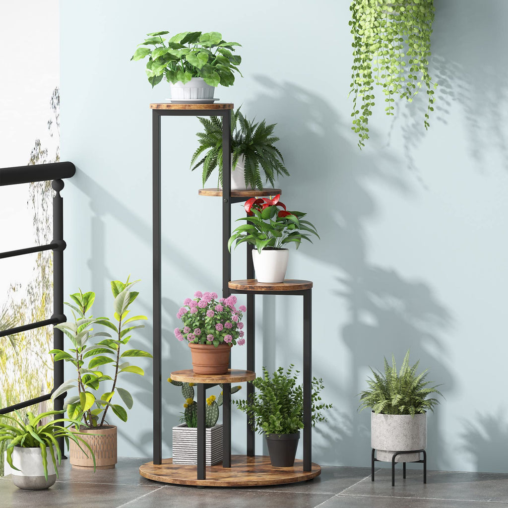 Tribesigns 4-Tier Indoor Corner Plant Stand with Metal Frame