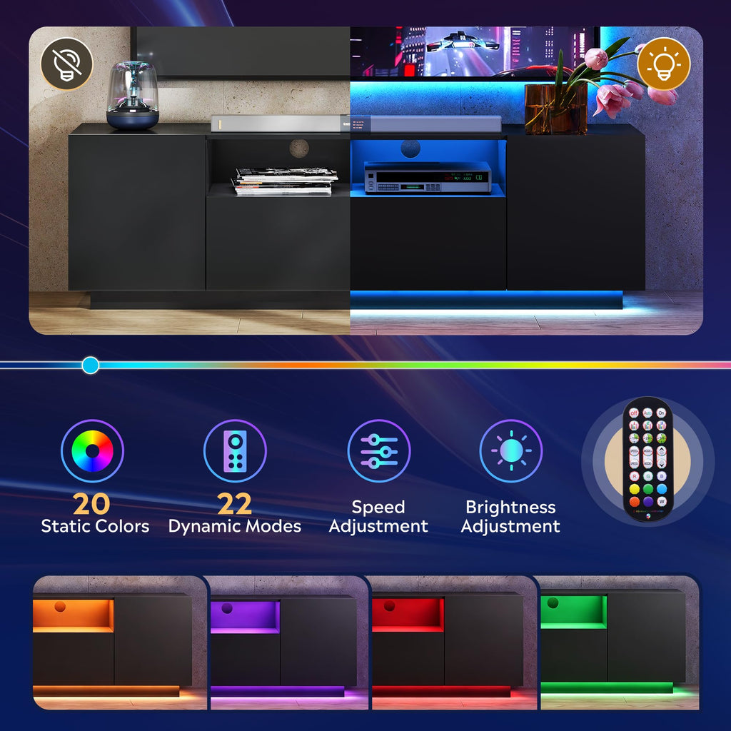 WLIVE Modern Entertainment Center TV Stand with RGB Lights