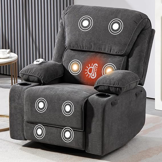 BRTHORY Rocker Recliner Chair with Massage and Heat - Dark Grey