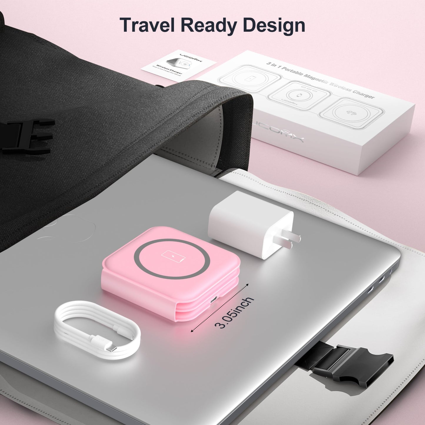 Portable Foldable Magnetic Wireless Charging Station | 3-in-1 Fast Charger for iPhone, Apple Watch & AirPods | Compact & Travel-Friendly Design