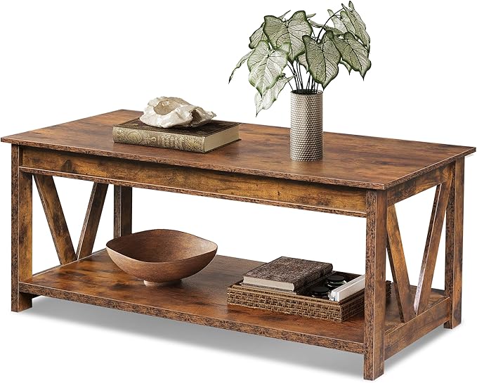 WLIVE 110CM Wood Coffee Table - Matte Brown